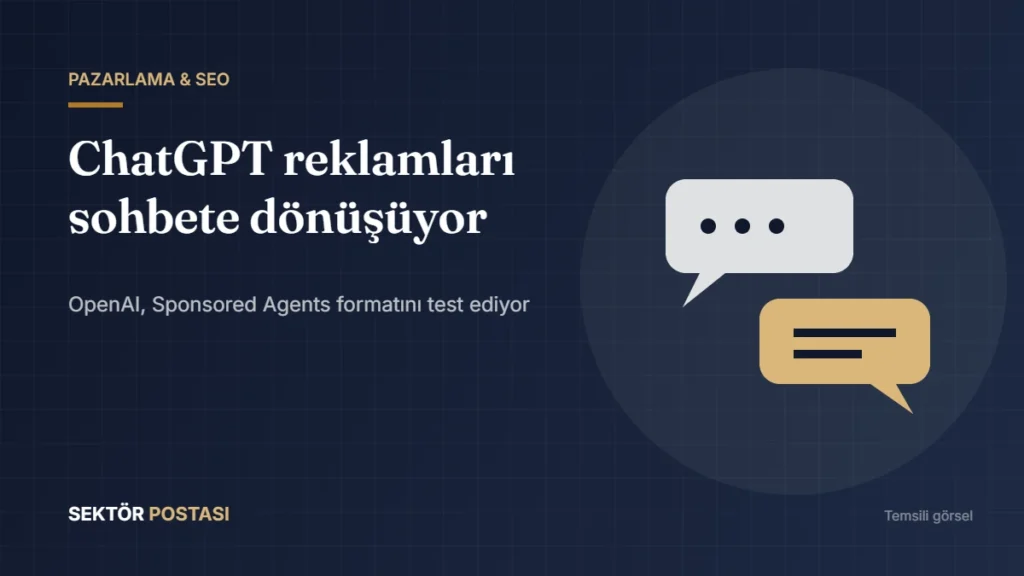 ChatGPT reklamlarındaki sohbet tabanlı Sponsored Agents formatını temsil eden konuşma balonları