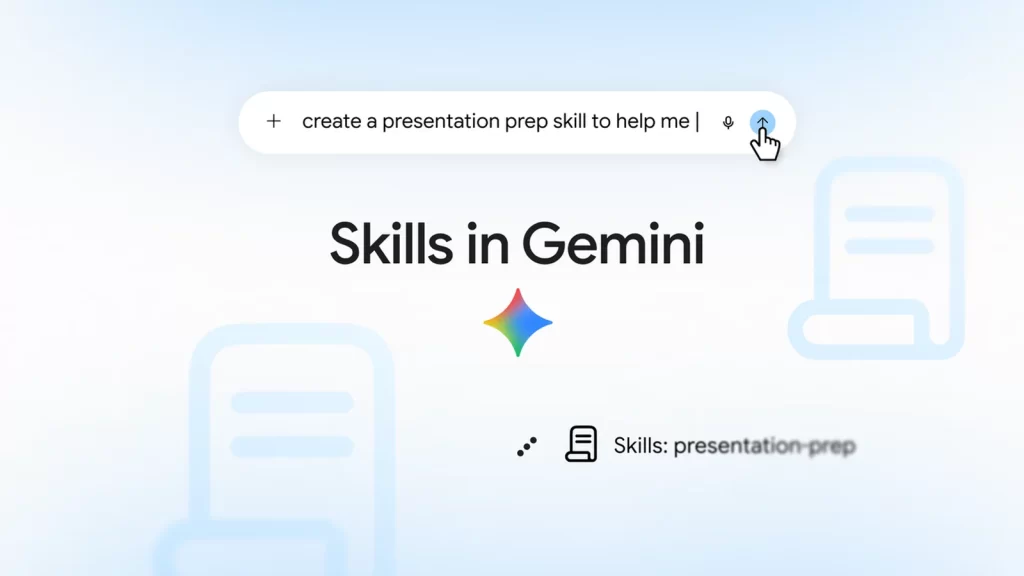 Google Gemini arayüzünde yeni skills özelliğinin kullanımını gösteren ekran görüntüsü