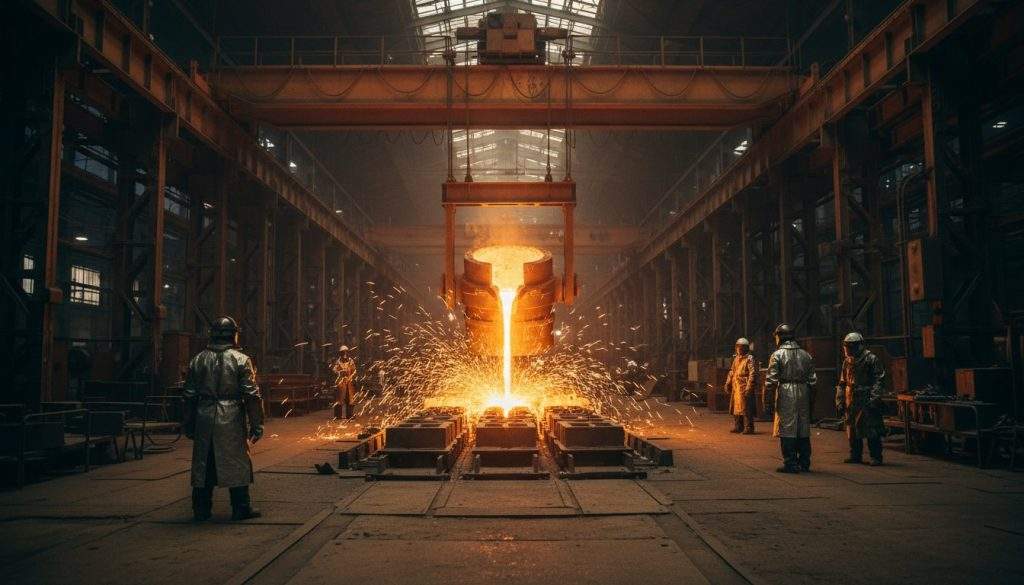 Döküm atölyesinde potadan kalıplara dökülen erimiş metal (temsili görsel)
