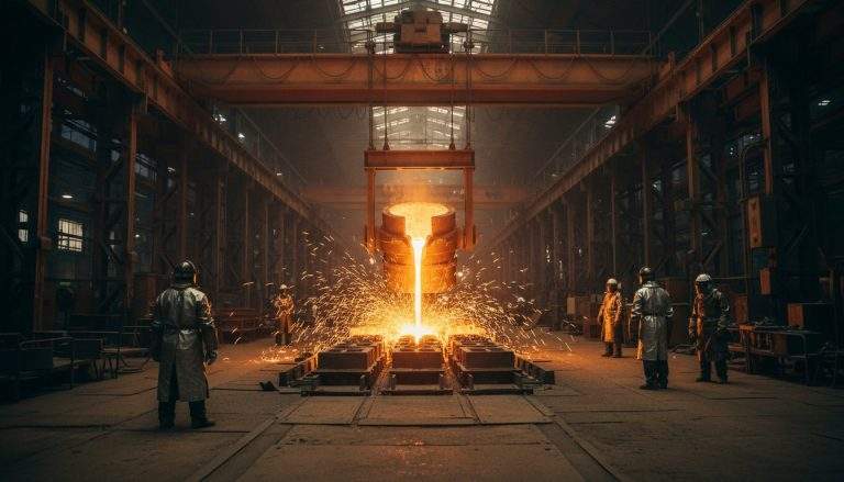 Döküm atölyesinde potadan kalıplara dökülen erimiş metal (temsili görsel)