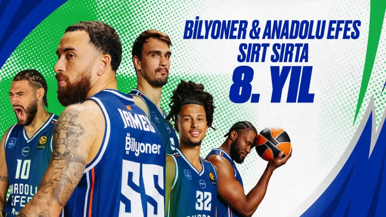 Bilyoner logosu ve Anadolu Efes Spor Kulübü basketbol sahası