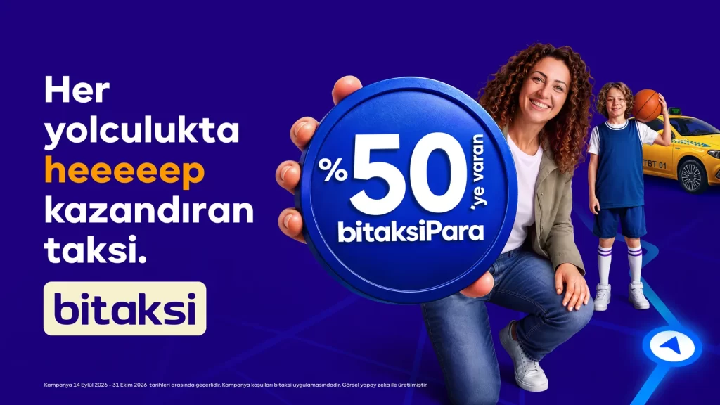 bitaksi mobil uygulamasının yapay zekâ destekli reklam kampanyasını simgeleyen görsel
