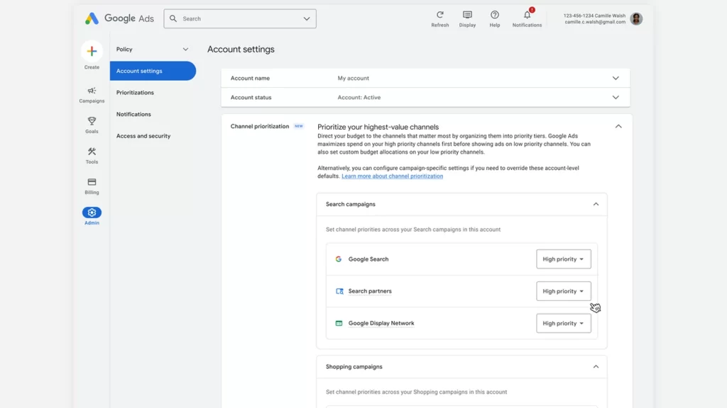 Google Ads yeni kanal önceliklendirme ve bütçe tahsis arayüzü