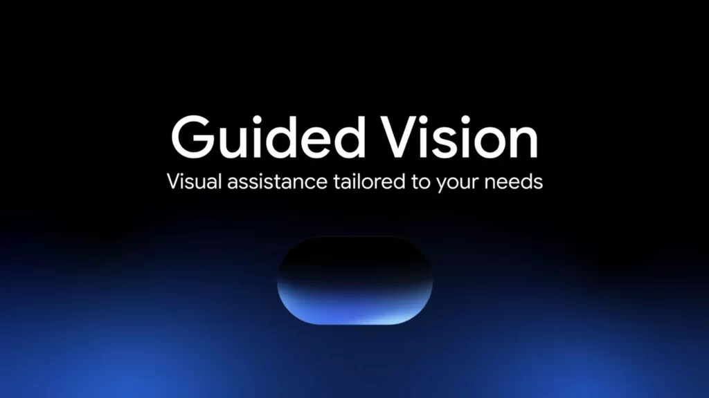Guided Vision özelliğini kullanan bir Android cihaz ekranı ve sesli görsel asistanlık betimlemesi
