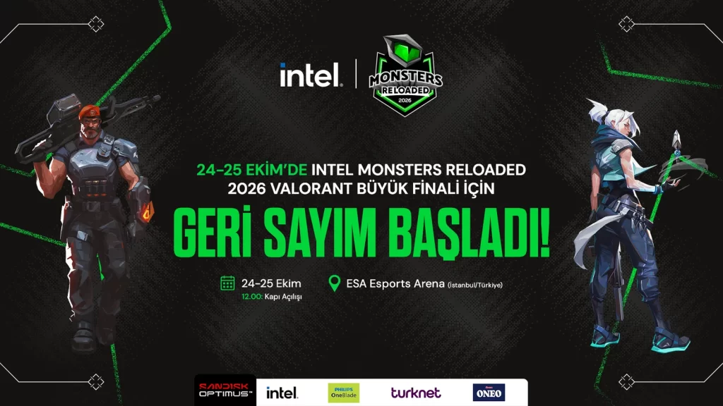 Intel Monsters Reloaded 2026 Valorant büyük finali İstanbul ESA Espor Arena sahnesi