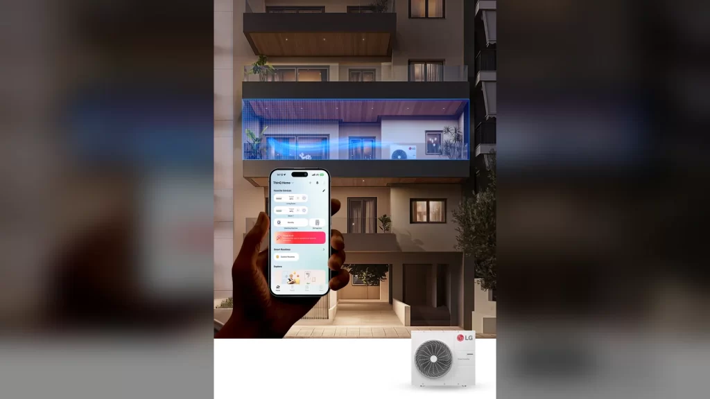 LG Multi-Split klima dış ünitesi ve balkon yerleşimi görünümü.