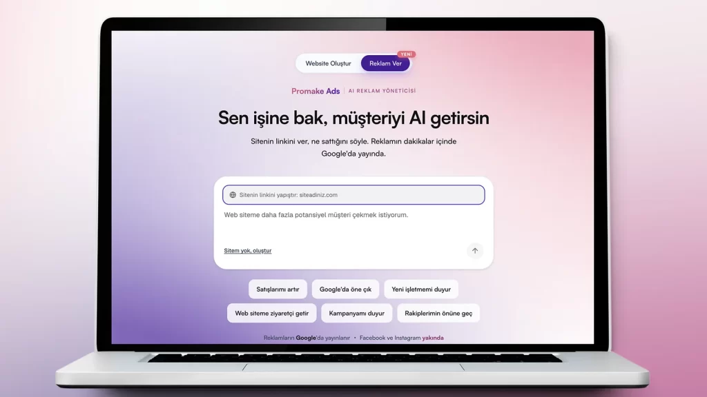 Promake Ads yapay zekâ destekli KOBİ reklam hazırlama arayüzü